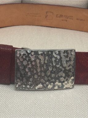 Brave 1992 red leather embossed belt with stamped buckle